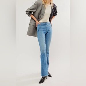 Edwin Lark Pull-On Boulevard Flare Jeans 27 Side Zip Mid Rise Stretch Blue Tall